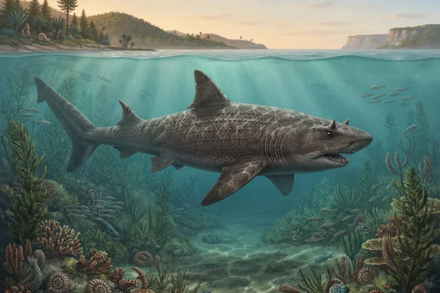Clean catalogue illustration for Hybodus