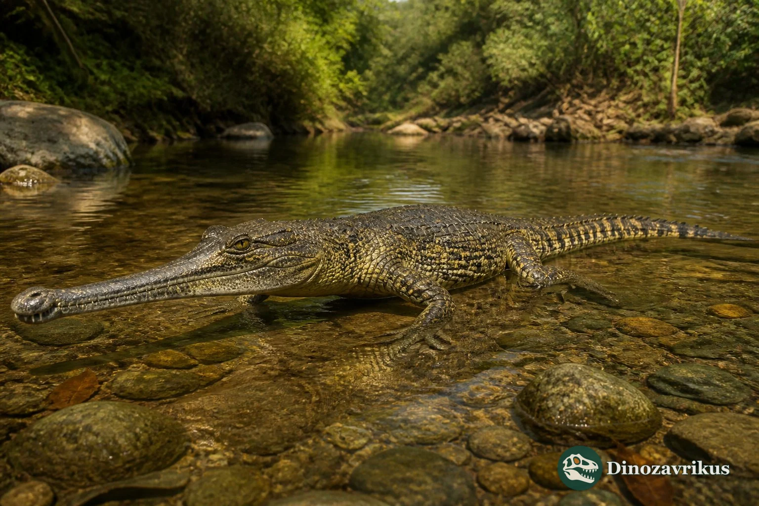 Acherontisuchus reconstructed beside a Paleocene river in Colombia