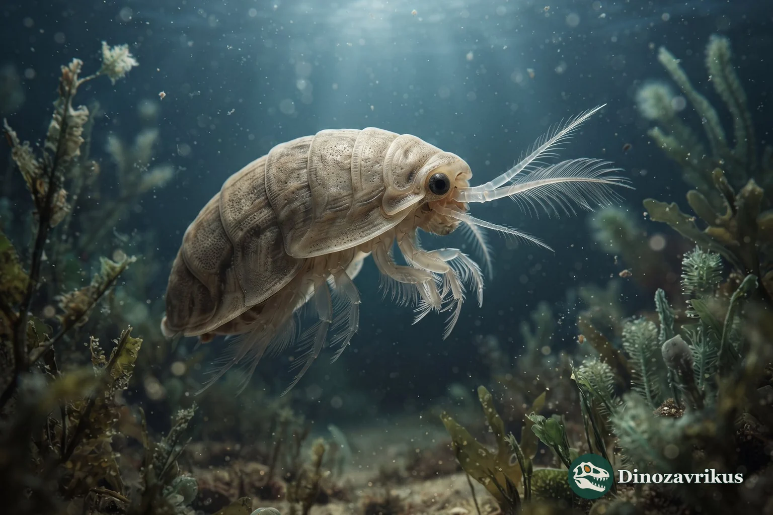 Magnified reconstruction of Acratia above an ancient seafloor