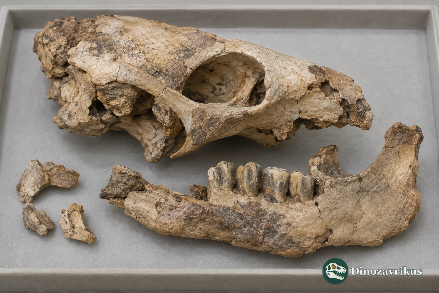 Illustrative Caribbean sloth skull and jaw fossils