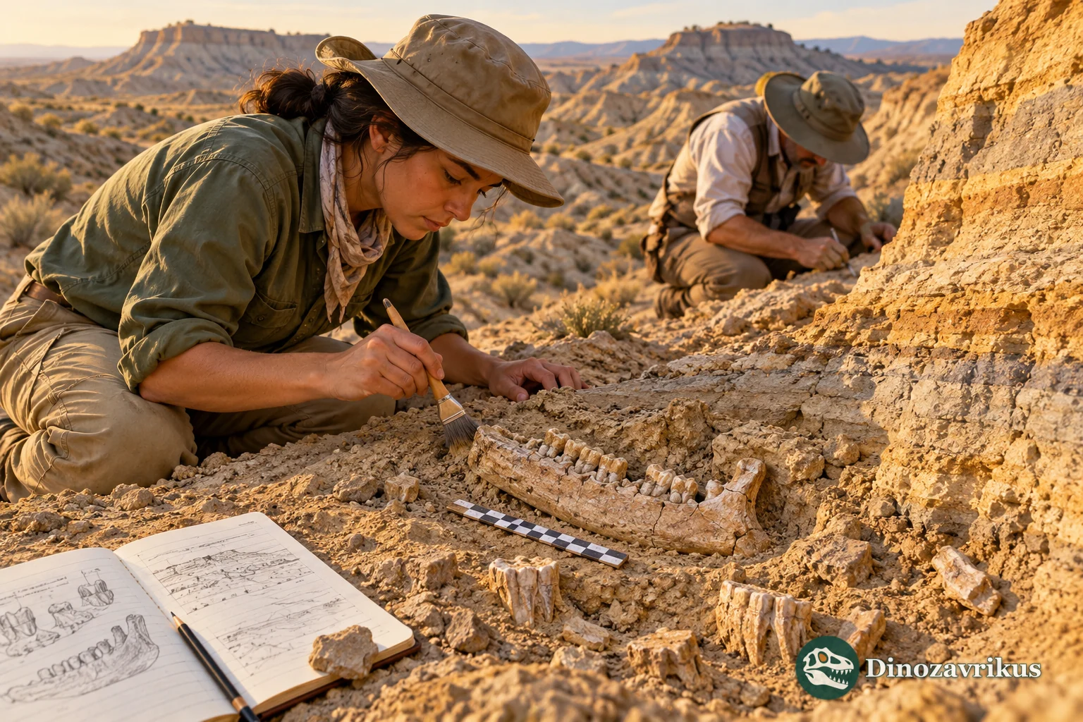Illustrative field recording of Miocene horse jaw and teeth in sediment