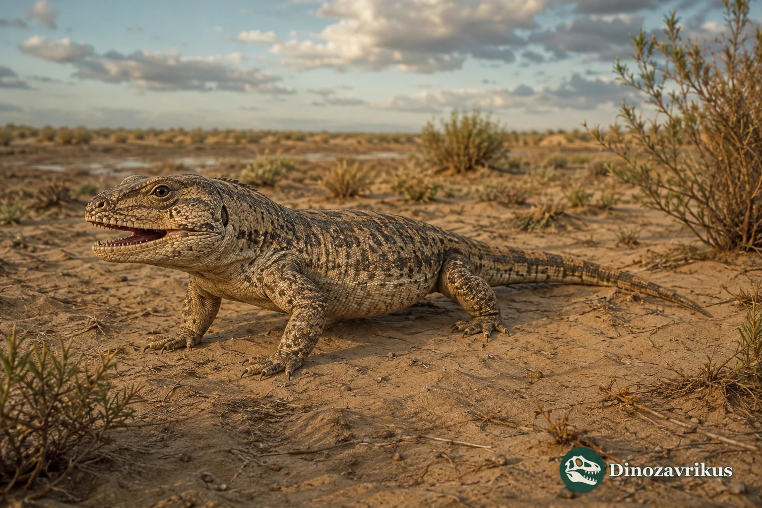 Adamisaurus reconstructed on a dry Late Cretaceous Gobi plain
