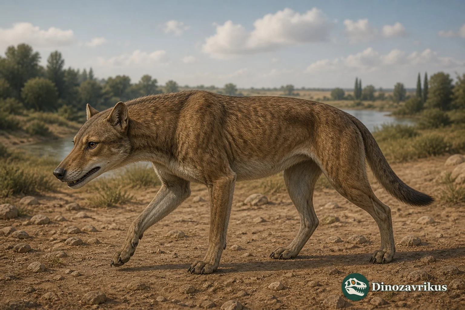Aelurodon reconstructed in an open Miocene landscape