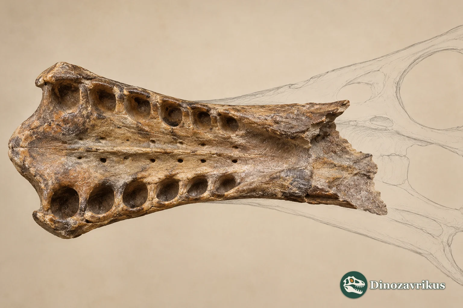 Educational illustration of the preserved Aerodraco snout fragment with the missing skull outlined