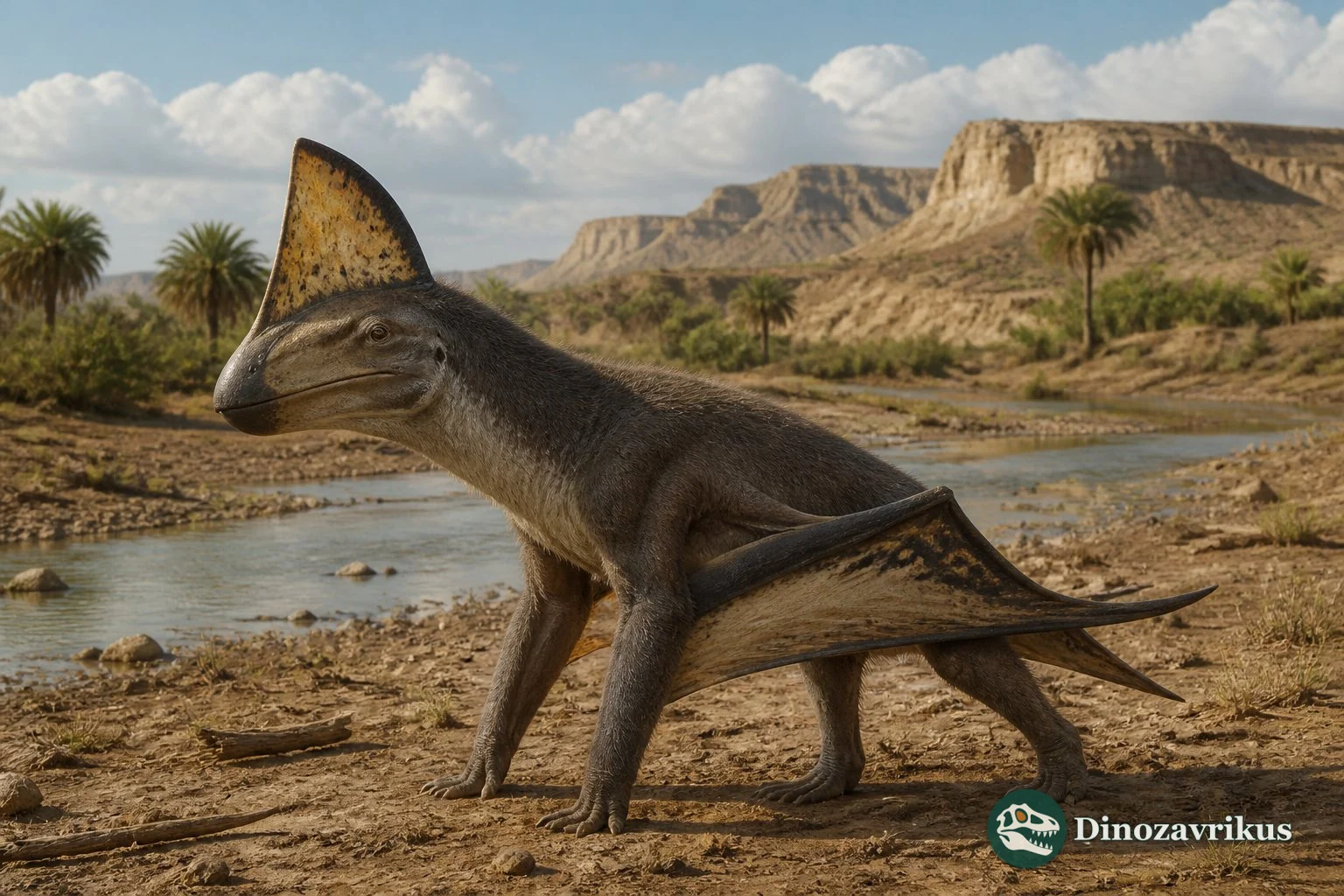 Scientific reconstruction of Afrotapejara in its Cretaceous environment