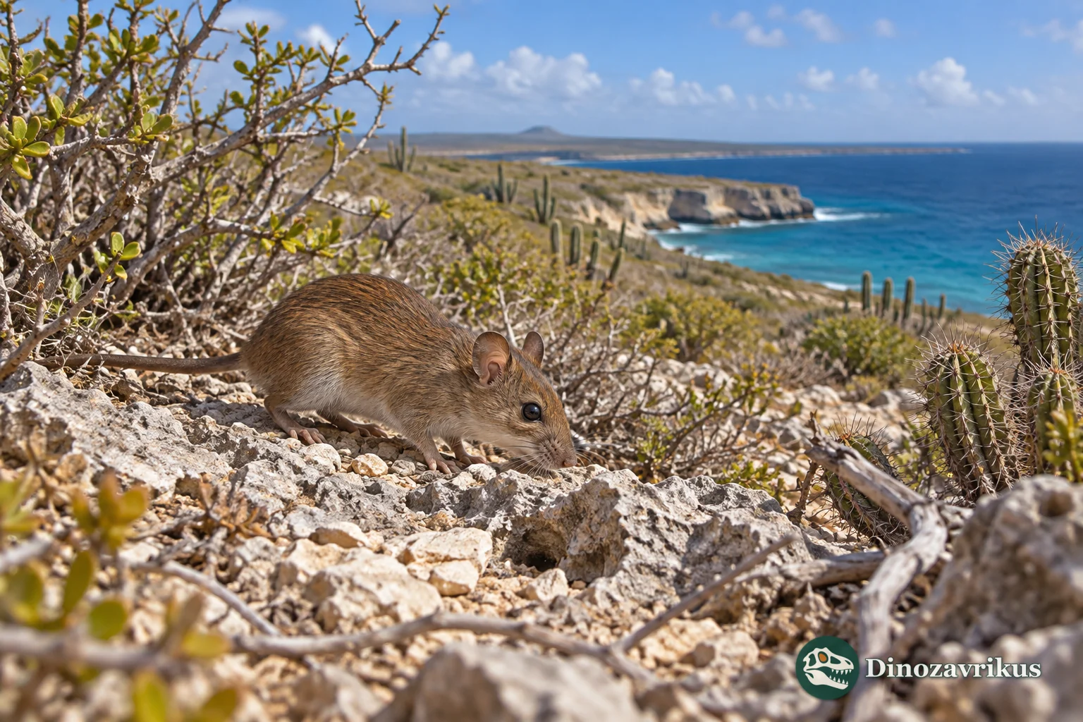 Artistic reconstruction of a small Agathaeromys on Pleistocene Bonaire