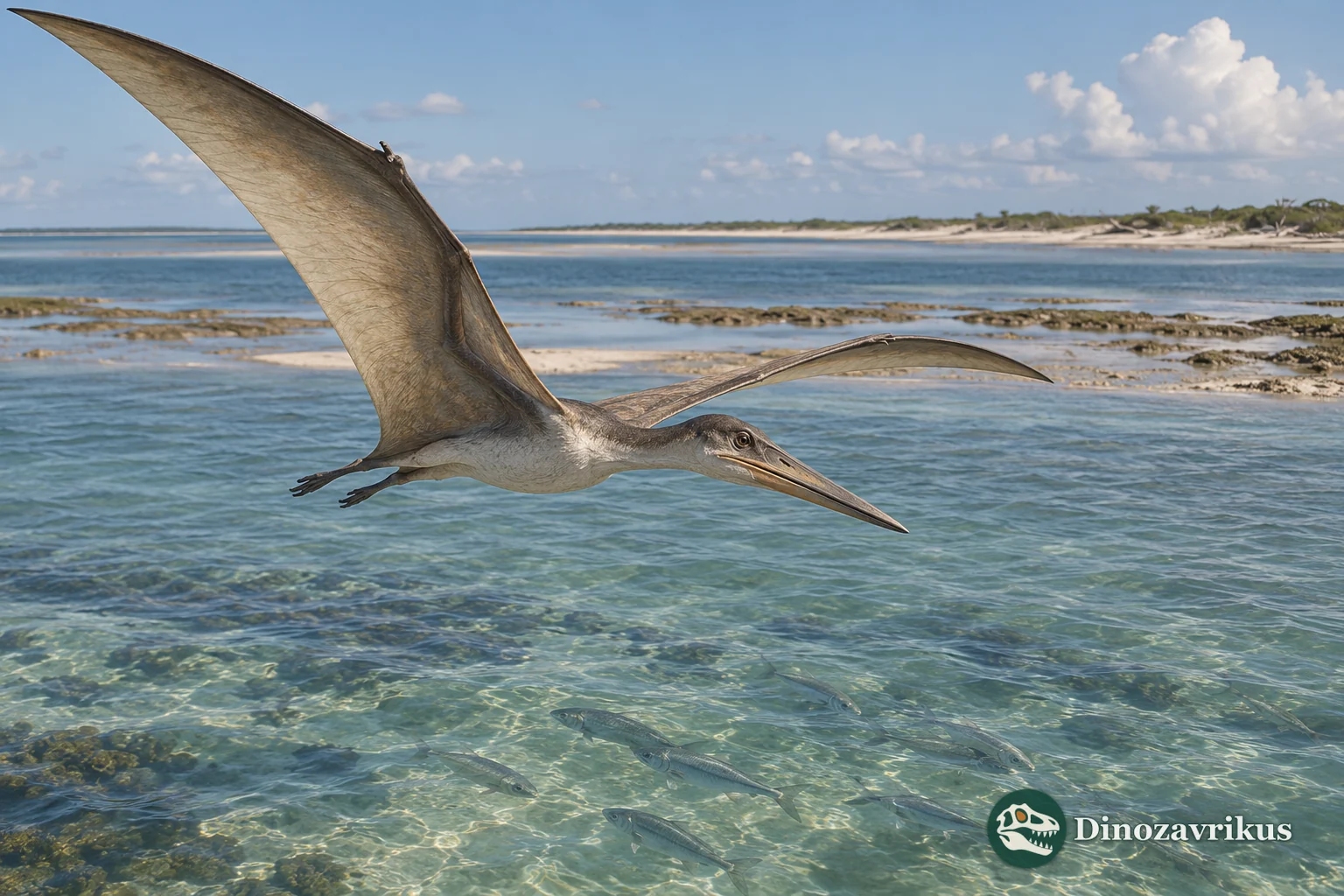 Interpretive pterosaur reconstruction over a Cretaceous Texas shoreline