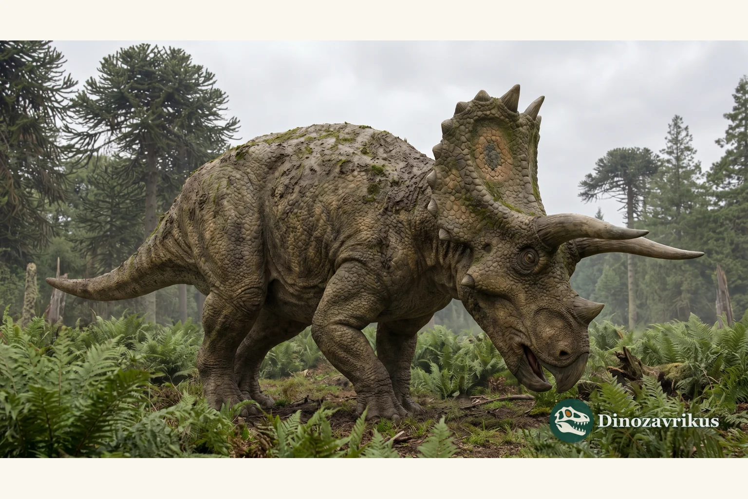 Albertaceratops reconstructed in a Late Cretaceous floodplain