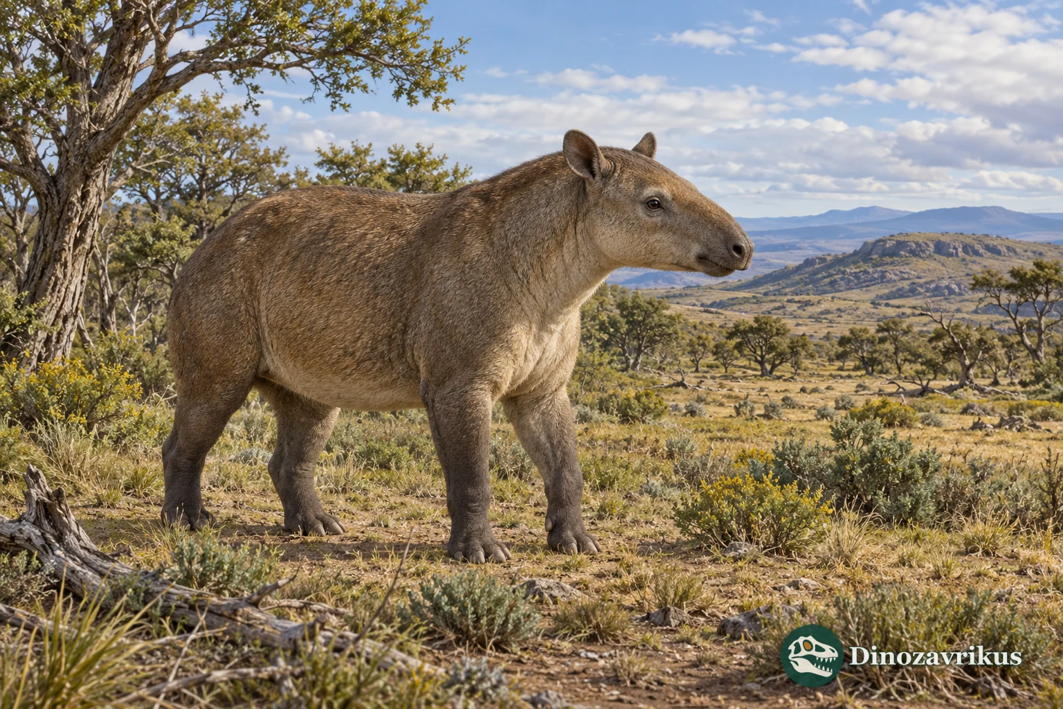 Artistic reconstruction of Albertogaudrya in a Patagonian coastal woodland