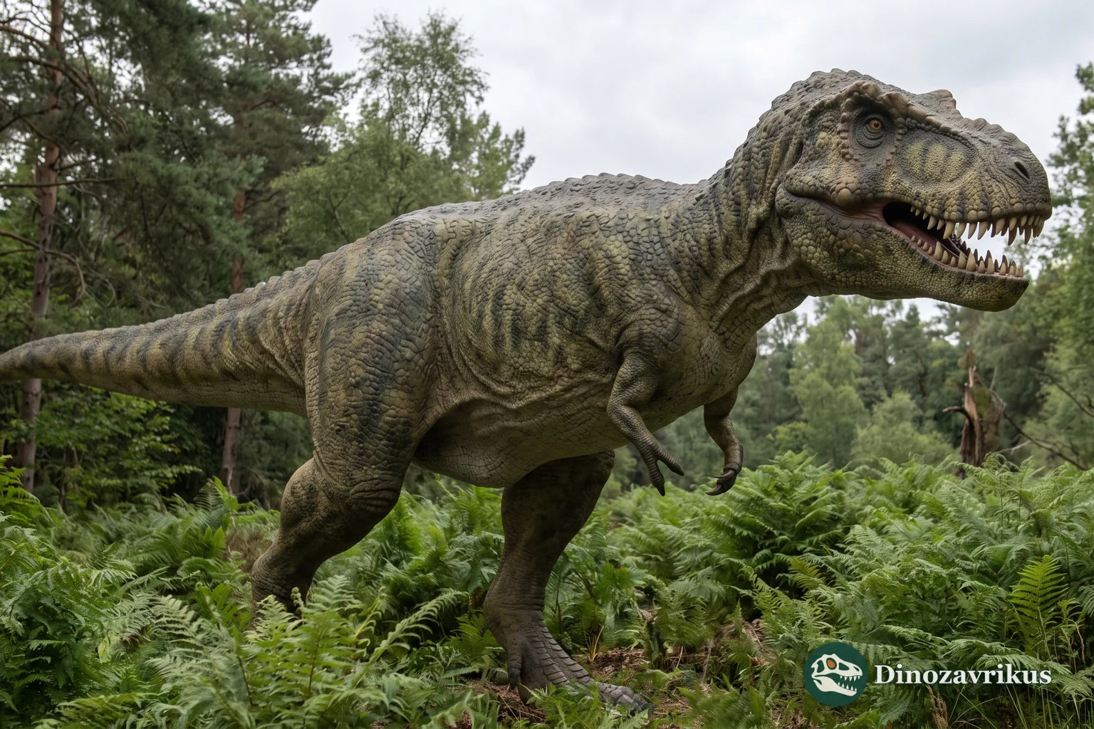 Reconstruction of Albertosaurus in a Late Cretaceous woodland
