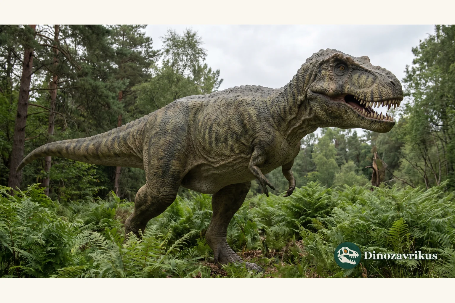 Reconstruction of Albertosaurus in a Late Cretaceous woodland