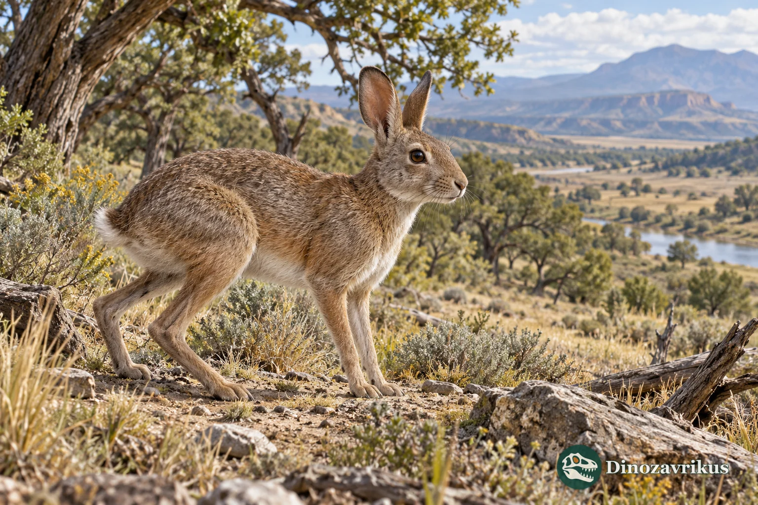 Artistic reconstruction of an ancient rabbit relative in open woodland