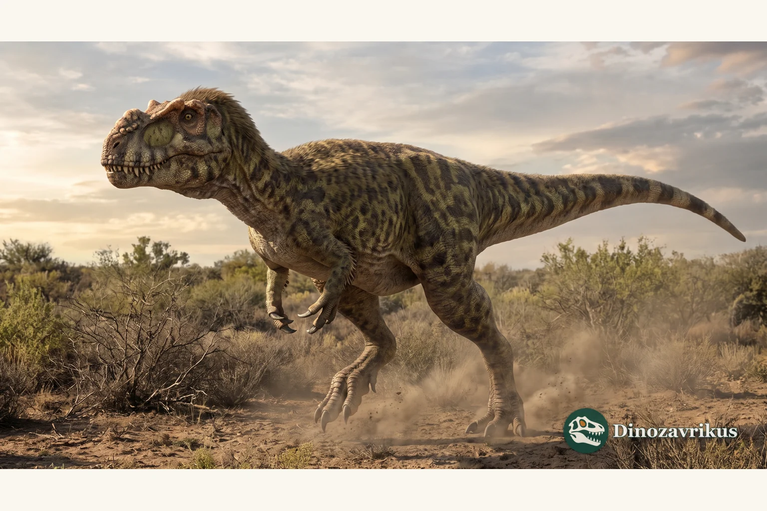 Artistic reconstruction of Alioramus in a Late Cretaceous Mongolian landscape
