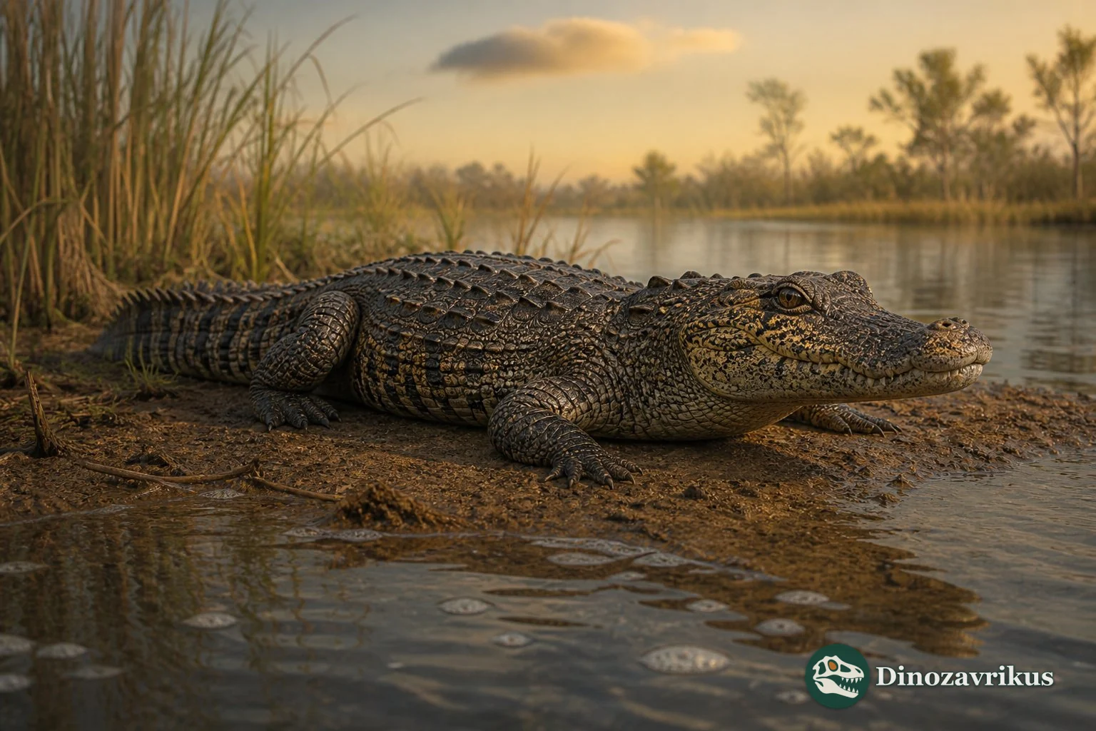 Reconstruction of Allognathosuchus in an Eocene freshwater wetland
