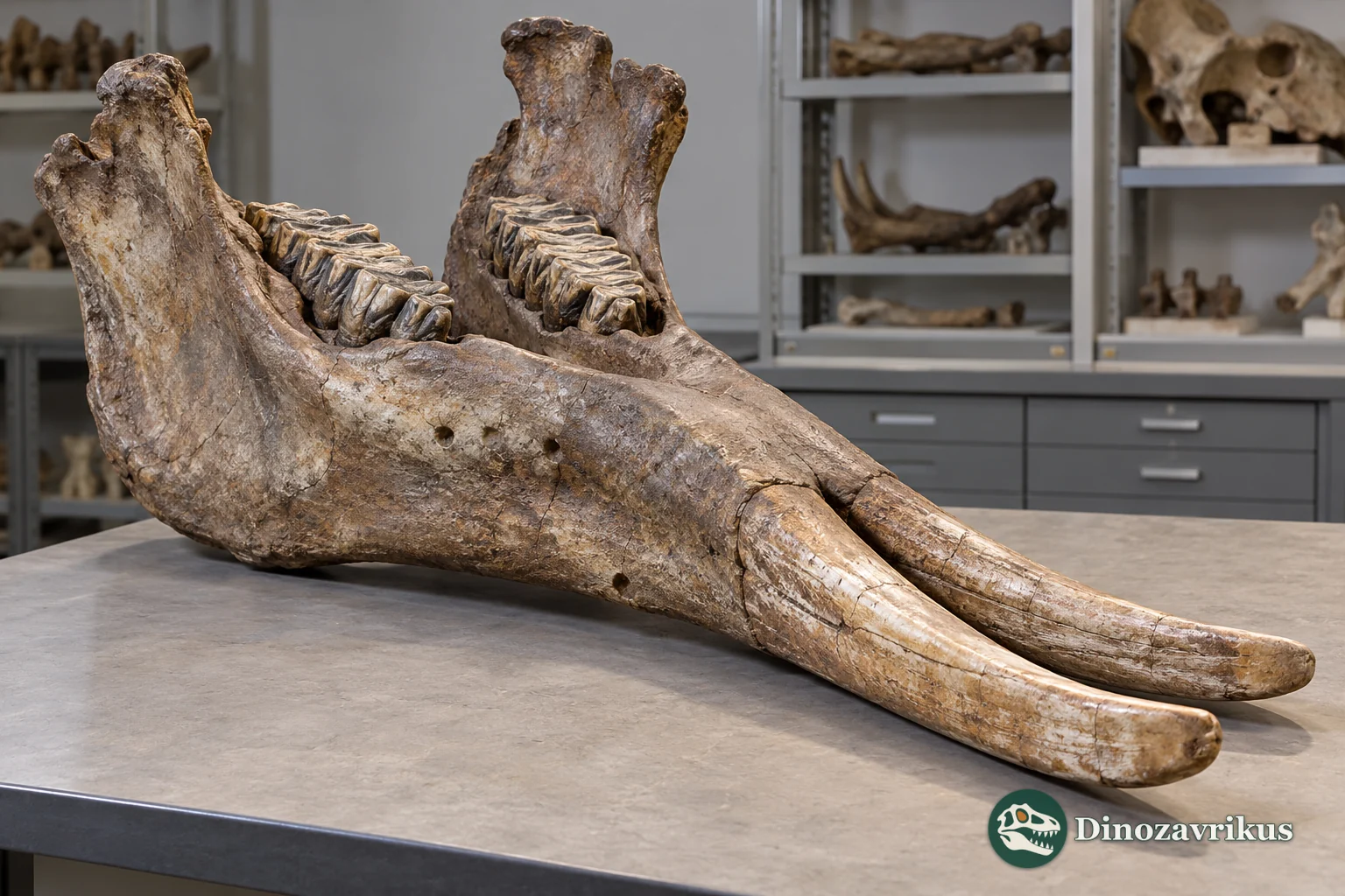 Conceptual large lower jaw with two flattened forward tusks