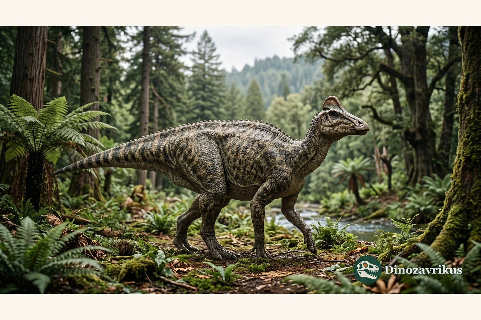 Amurosaurus reconstructed in a Late Cretaceous river plain of the Amur region