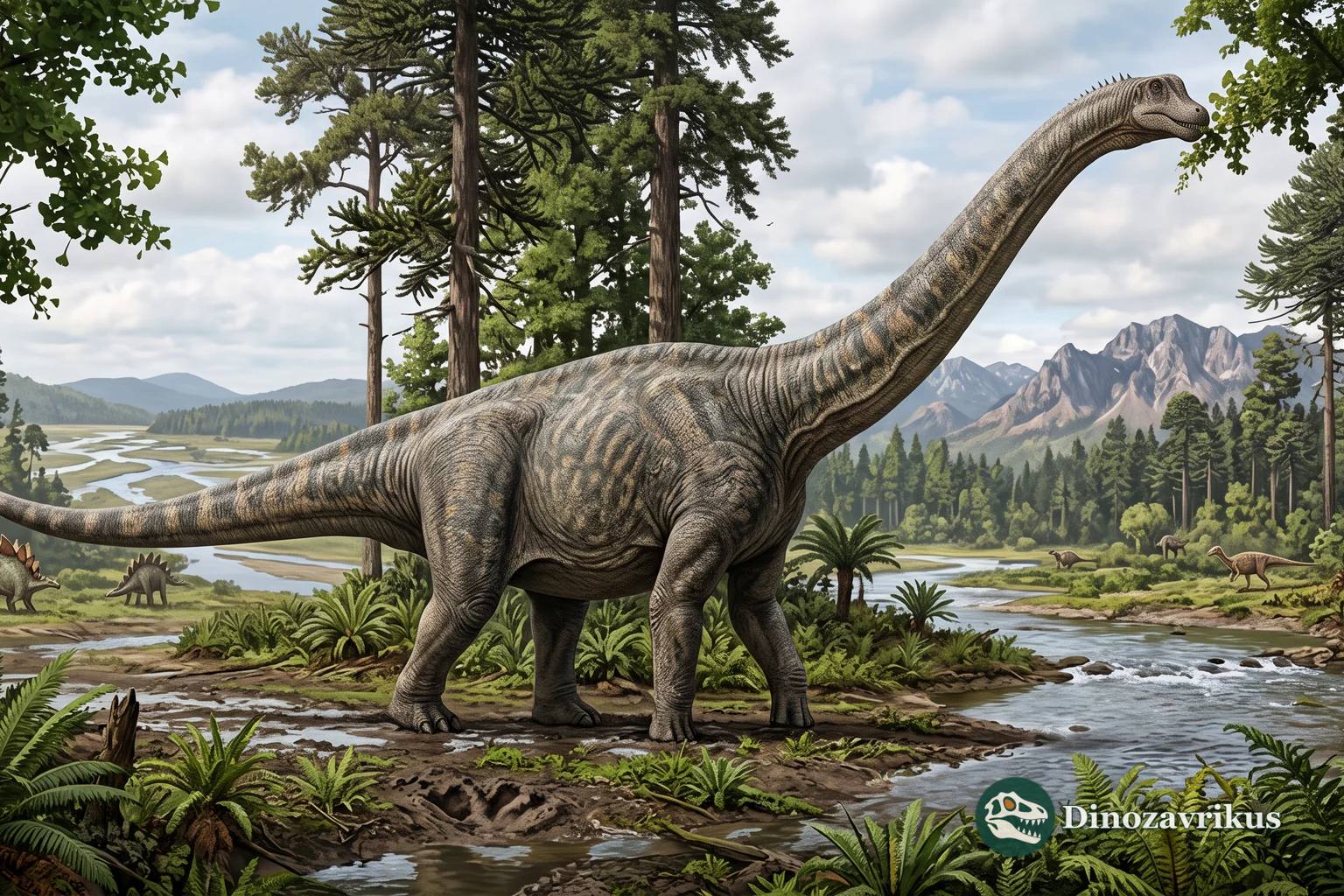 Supersaurus with an extremely long neck and tail