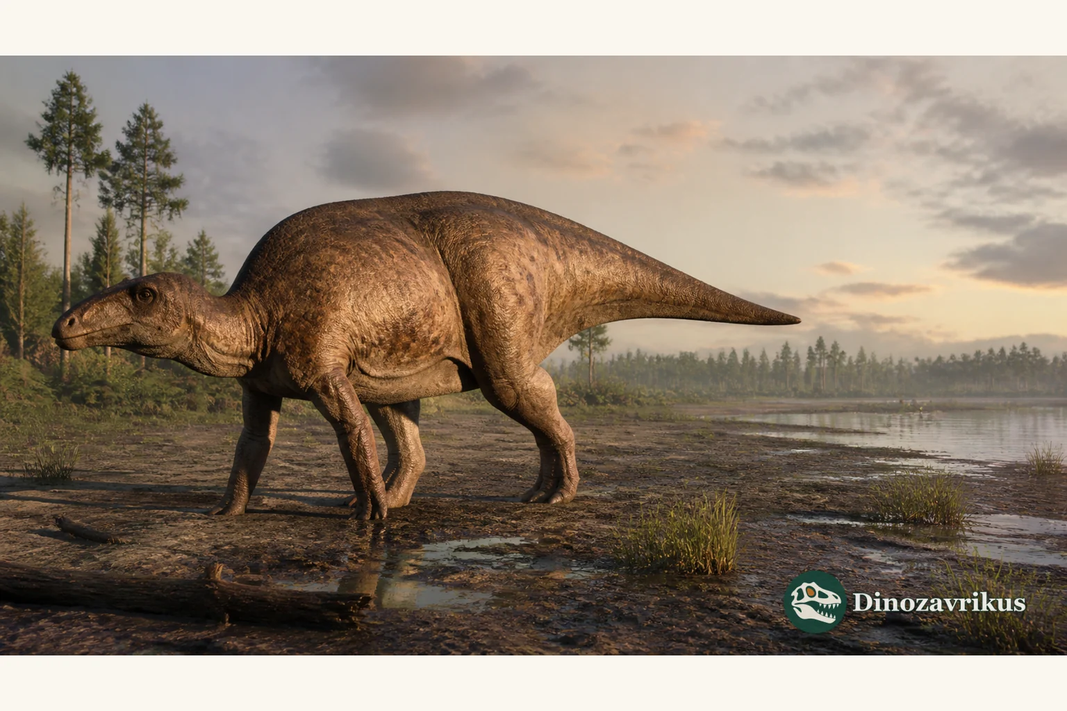 Edmontosaurus annectens reconstructed beside a Late Cretaceous wetland