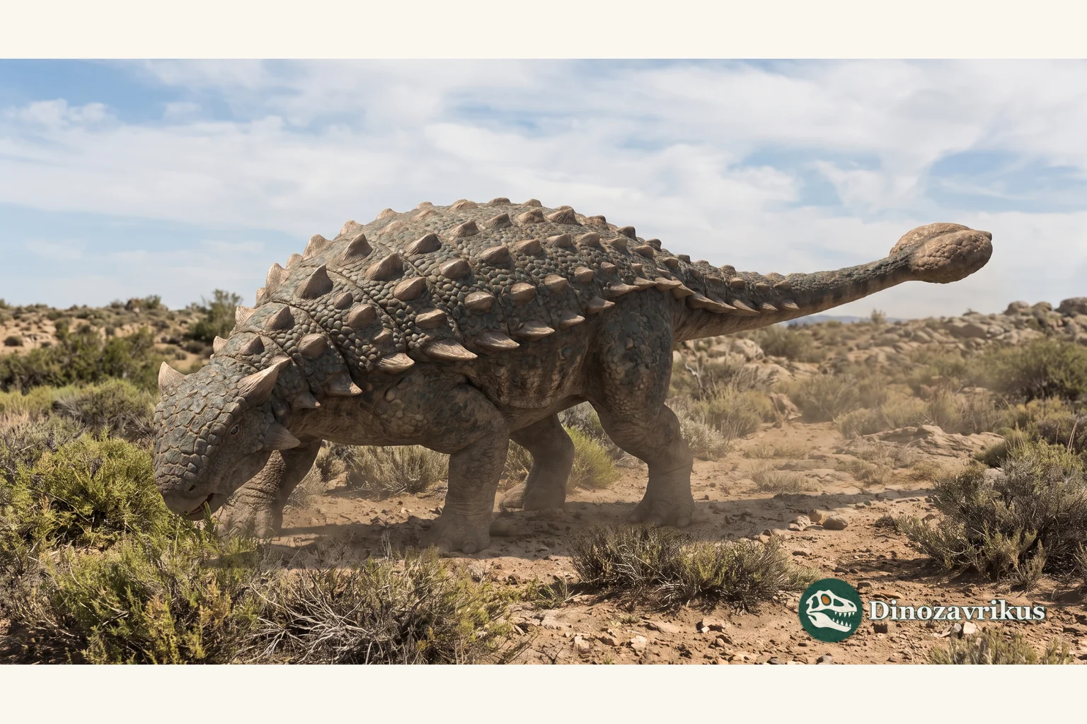 Reconstruction of Ankylosaurus with a broad armoured body and tail club