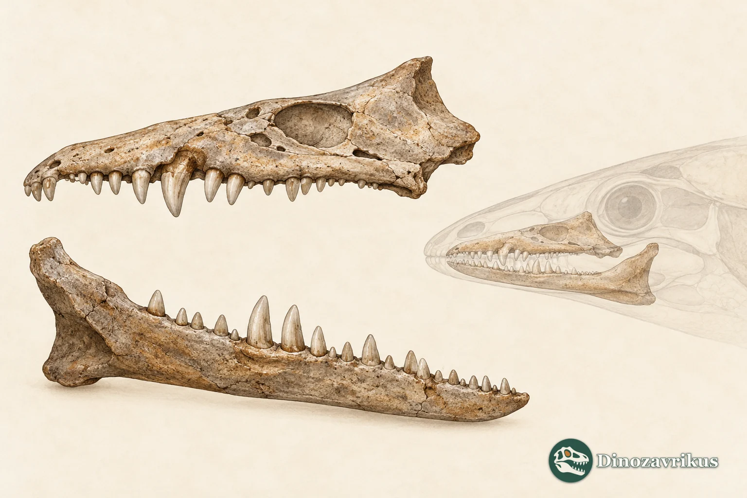 Educational illustration of small anoualerpetontid jaw bones and tooth rows