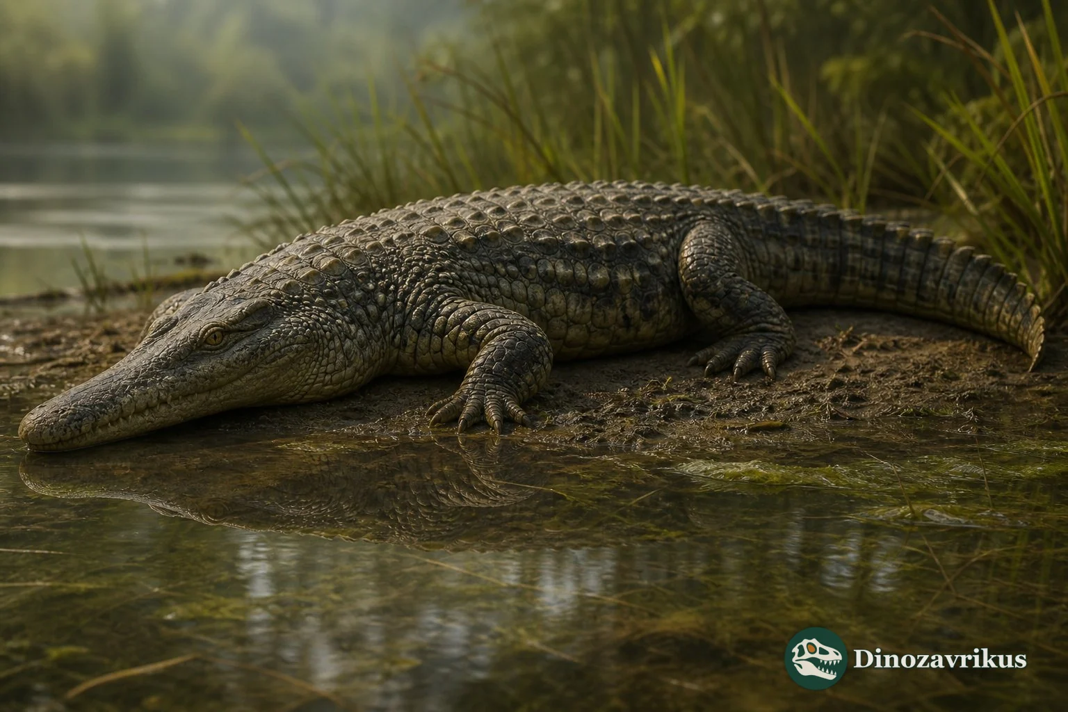 Reconstruction of Anteophthalmosuchus at an Early Cretaceous freshwater margin