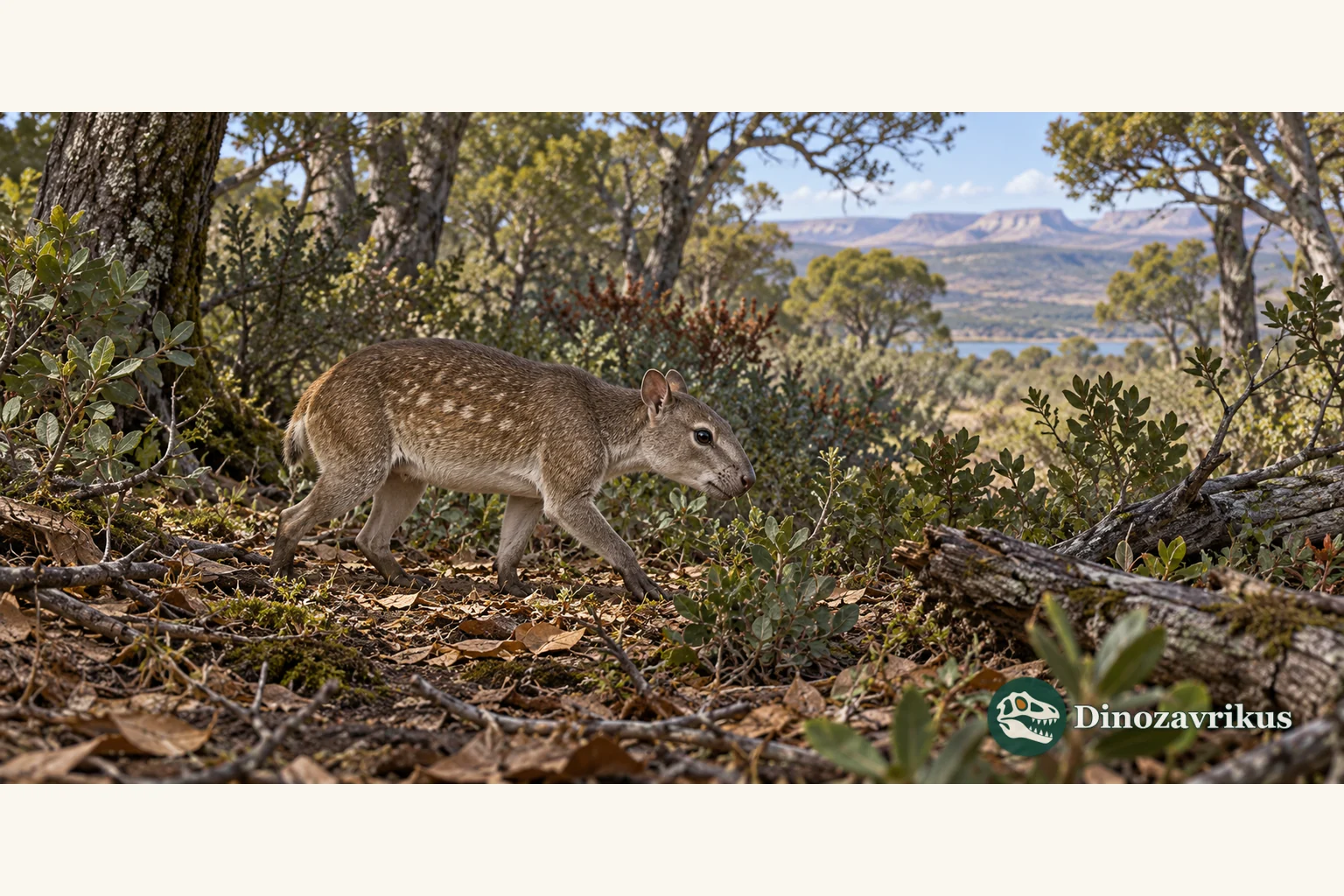 Artistic reconstruction of Antepithecus on an Eocene Patagonian woodland floor