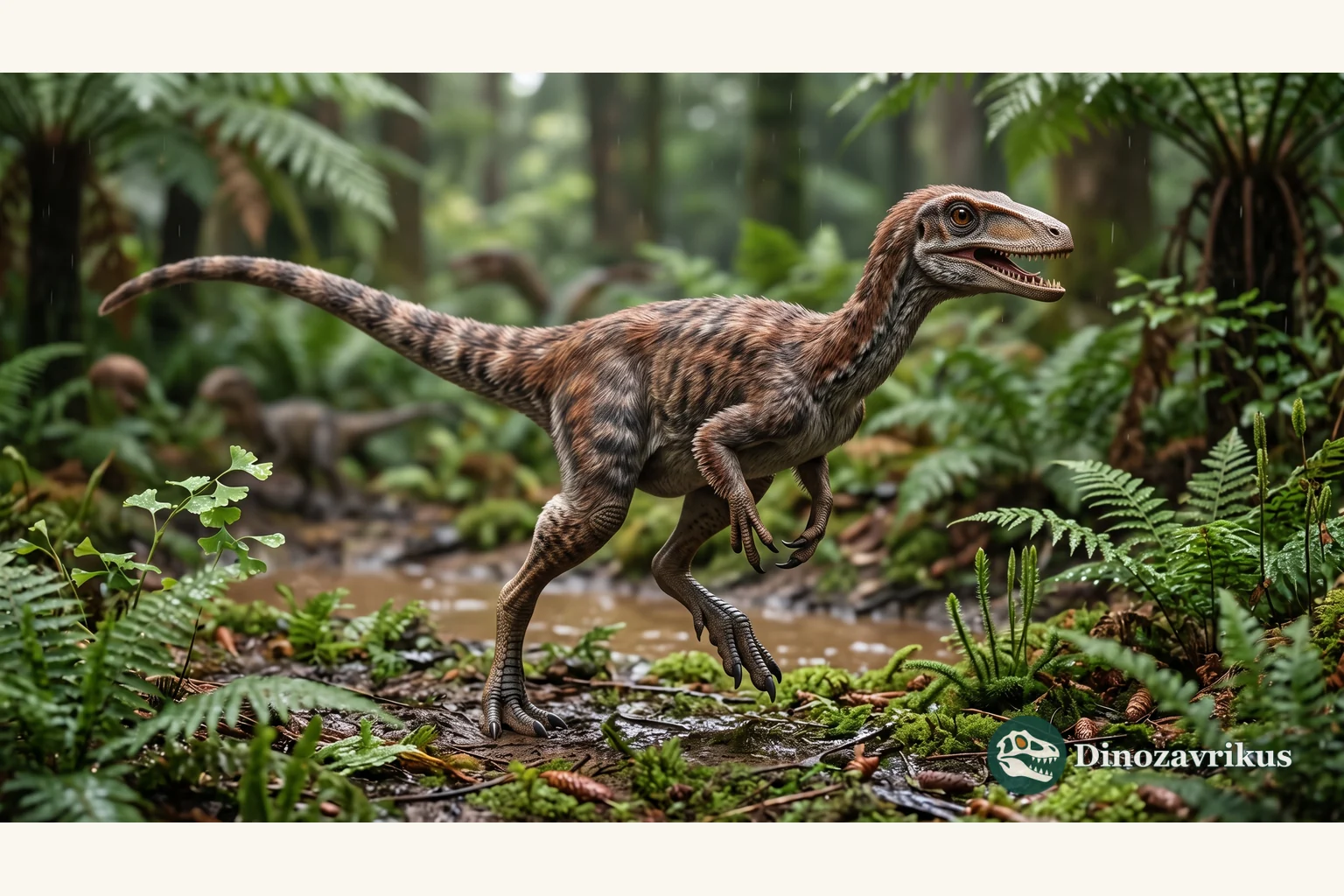 Illustrative reconstruction of a juvenile Aorun in a Jurassic woodland