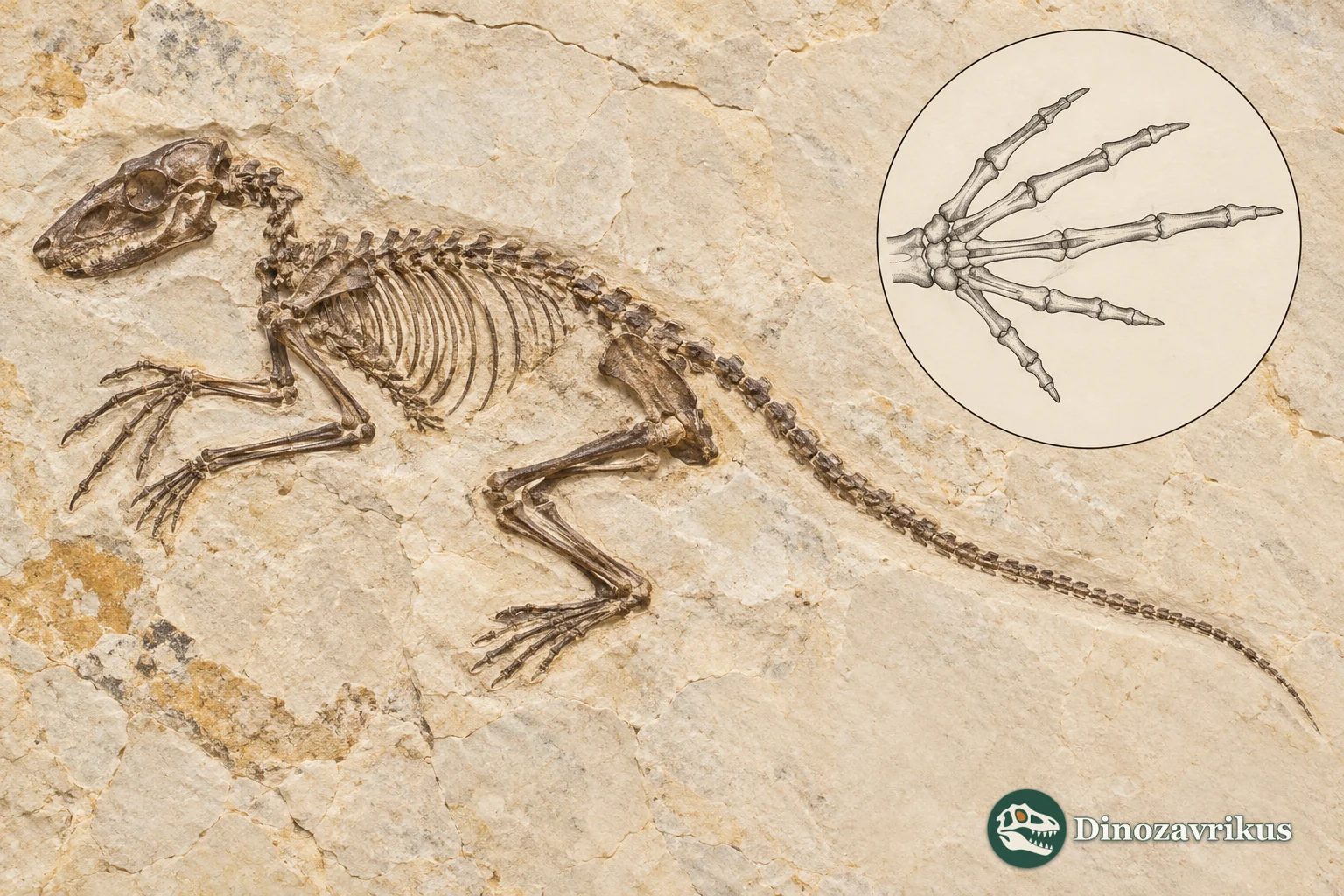 Schematic Apatemys fossil skeleton and elongated hand