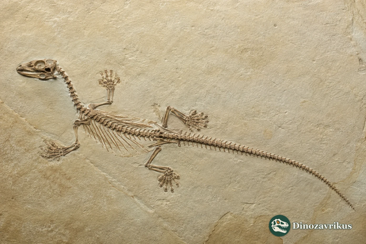 Nearly complete Aphanizocnemus libanensis skeleton on a limestone slab from Lebanon