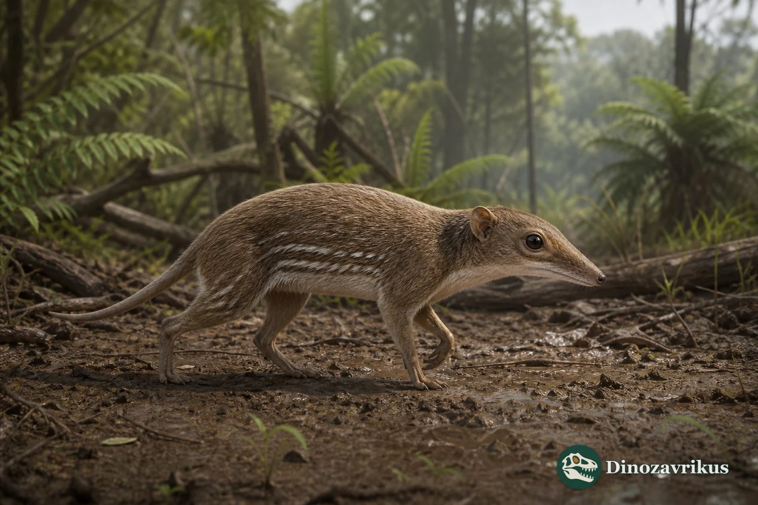 Reconstruction of Apheliscus moving over the floor of an early Eocene woodland