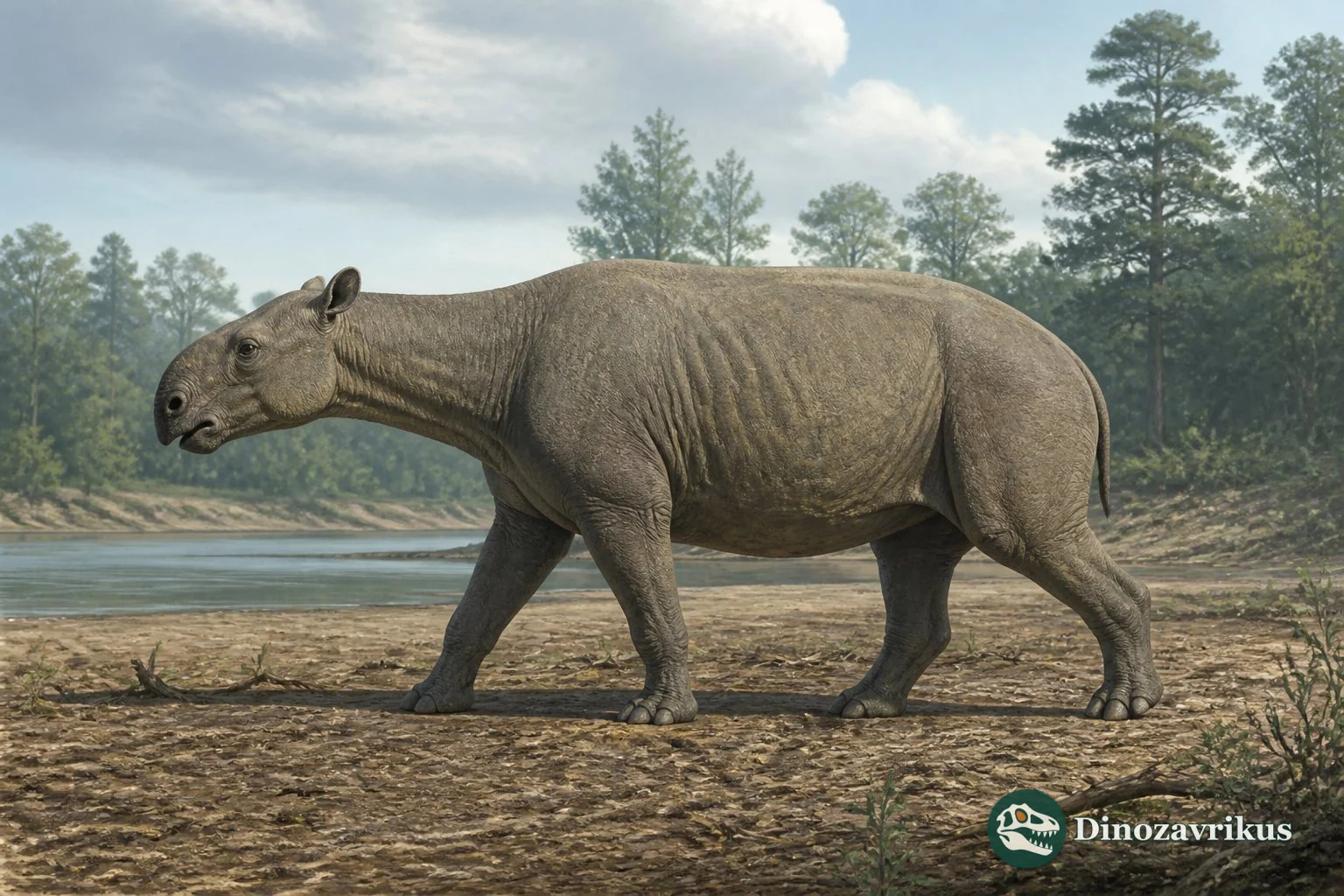 Aphelops reconstructed in a Miocene North American woodland-edge landscape