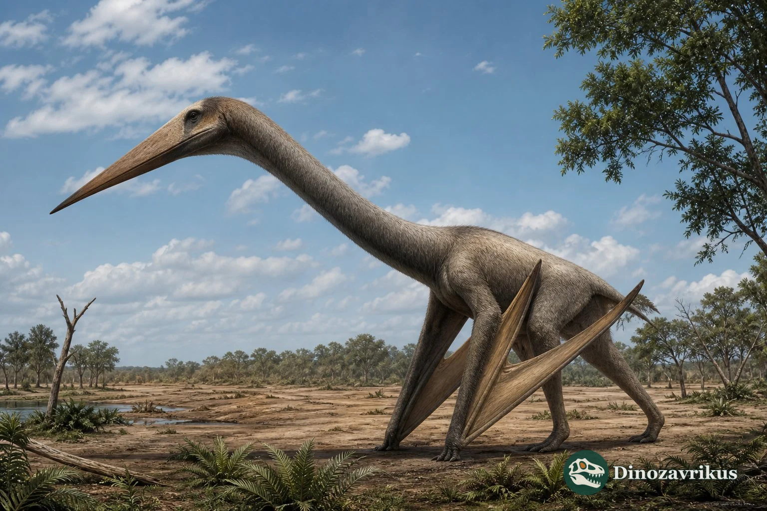 Arambourgiania reconstructed as a long-necked azhdarchid in a Late Cretaceous landscape