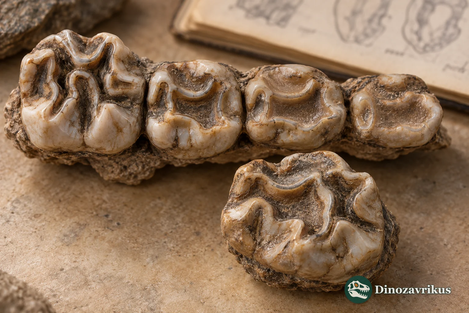 Illustrative comparison of fossil cheek teeth at different wear stages