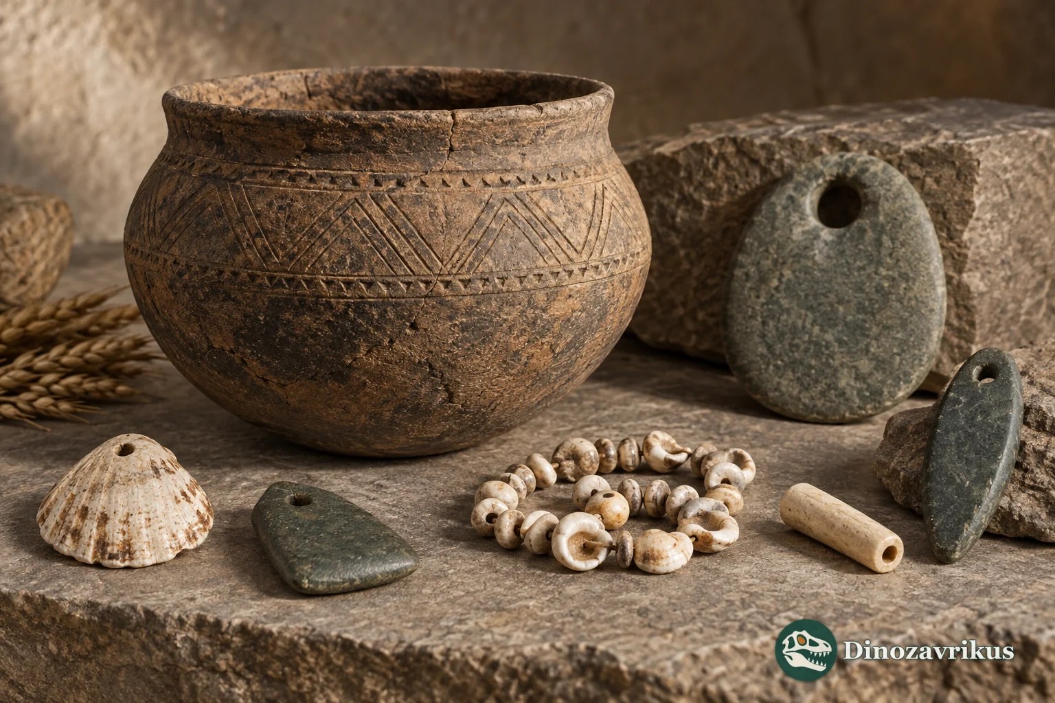 Archaeological research objects representing cave art, ancient DNA and worked wood