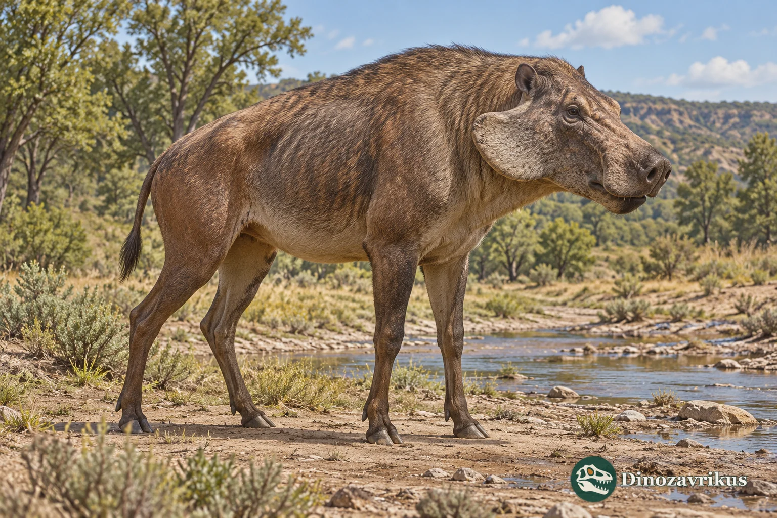 Archaeotherium in a reconstructed Oligocene North American wetland
