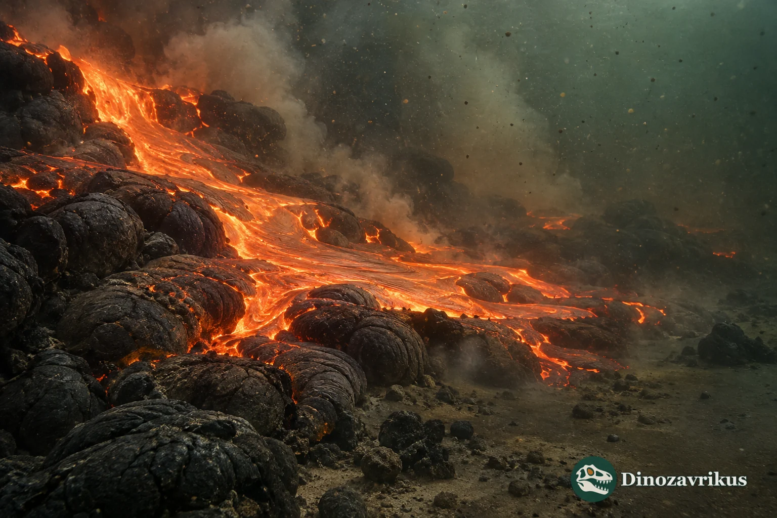 Fluid komatiite lava erupting across an Archean seafloor