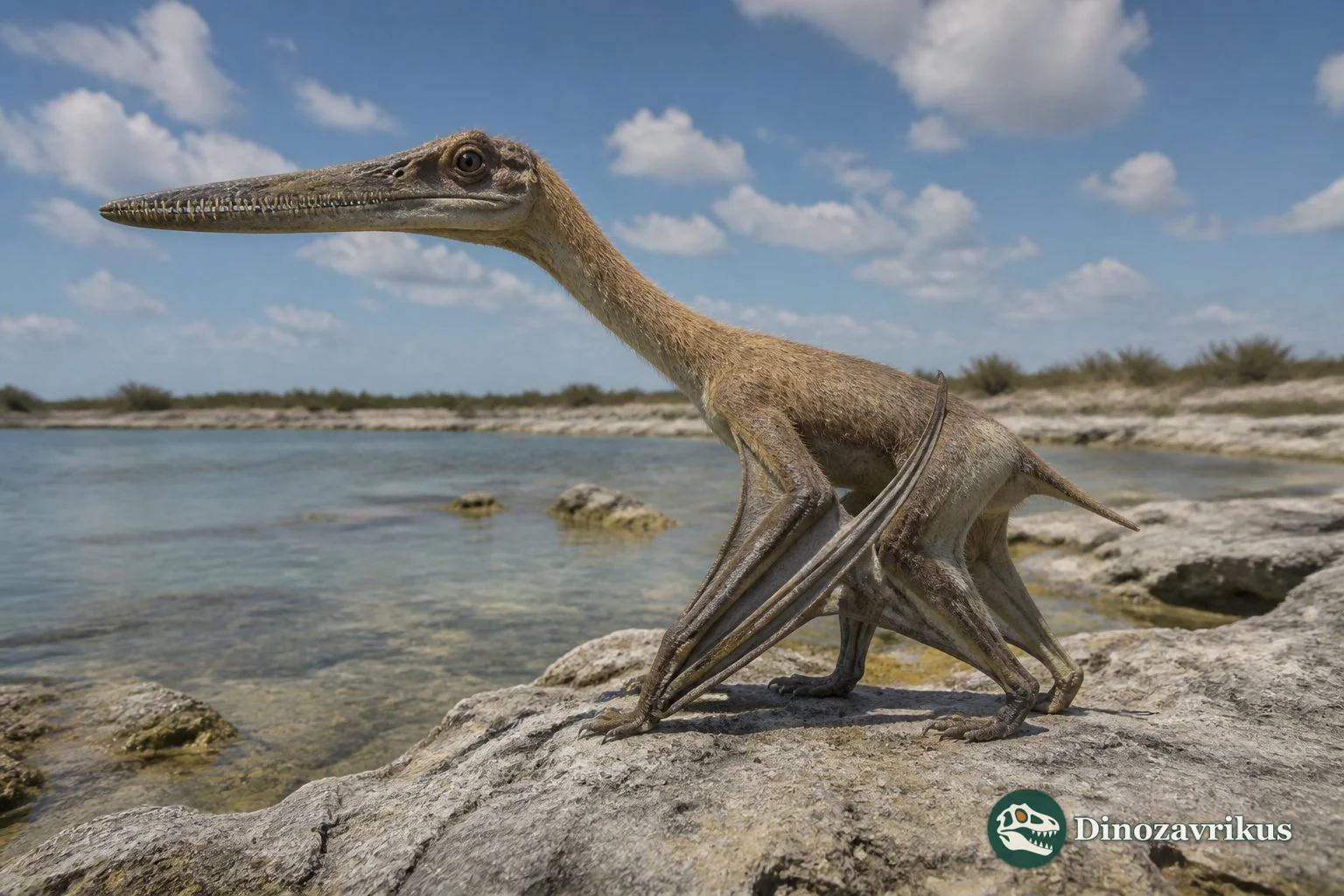 Ardeadactylus reconstructed beside a shallow Jurassic lagoon