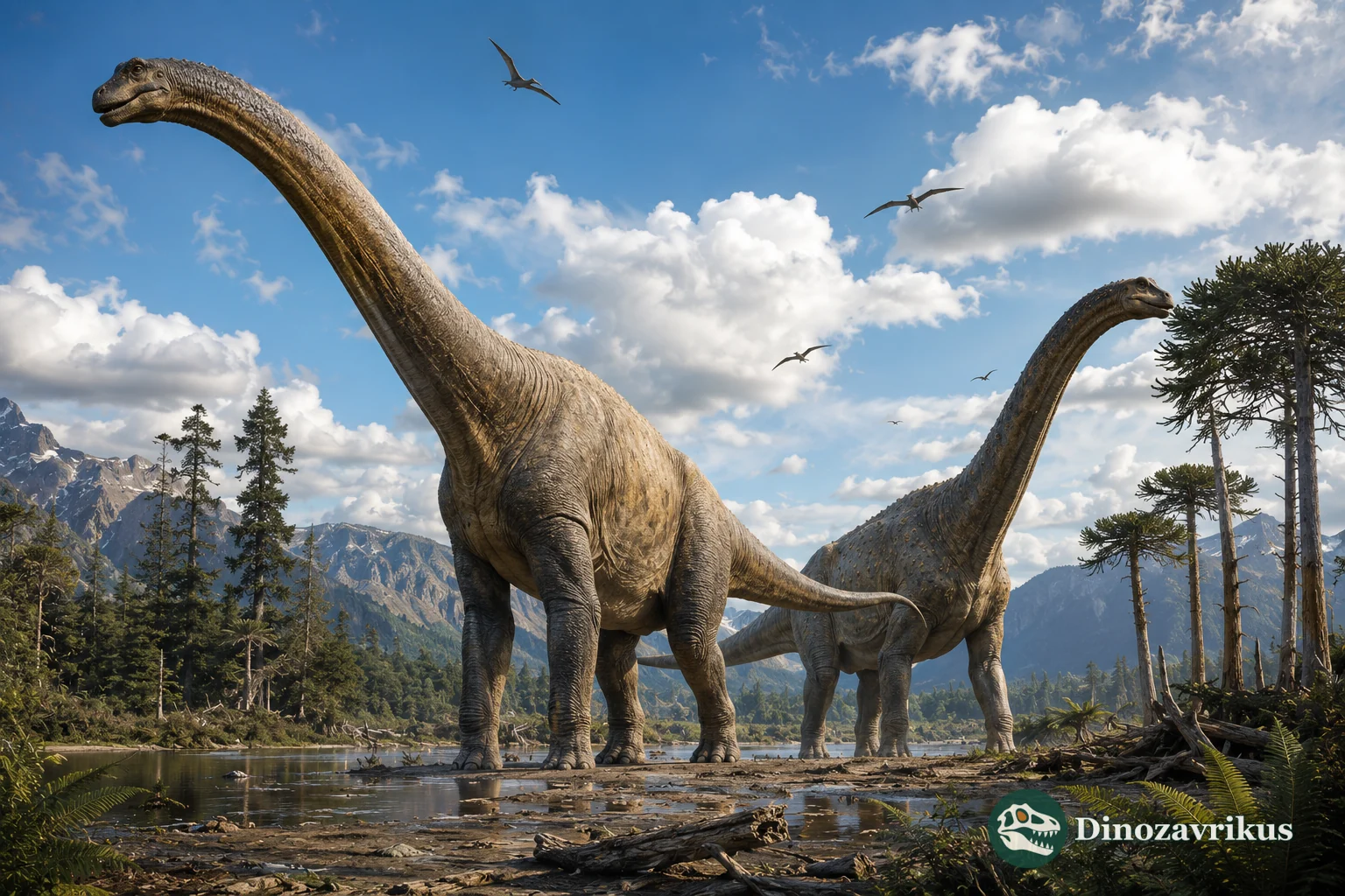 Illustrative comparison of Argentinosaurus and Patagotitan in a Patagonian Cretaceous landscape