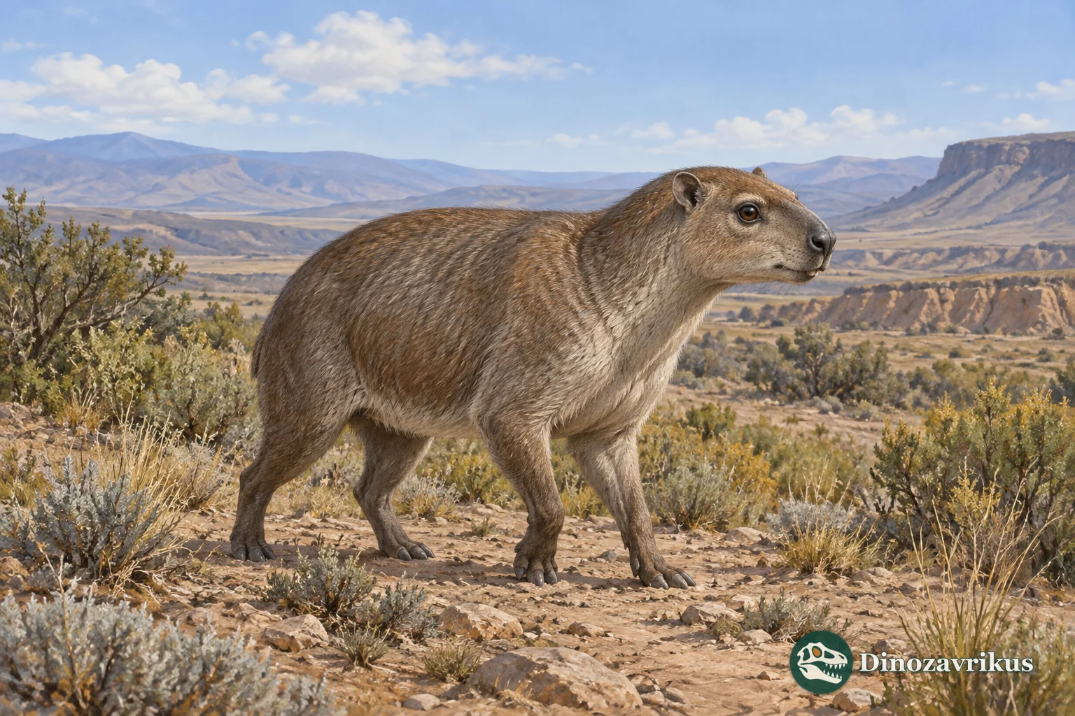 Artistic reconstruction of Argyrohyrax, a small South American notoungulate