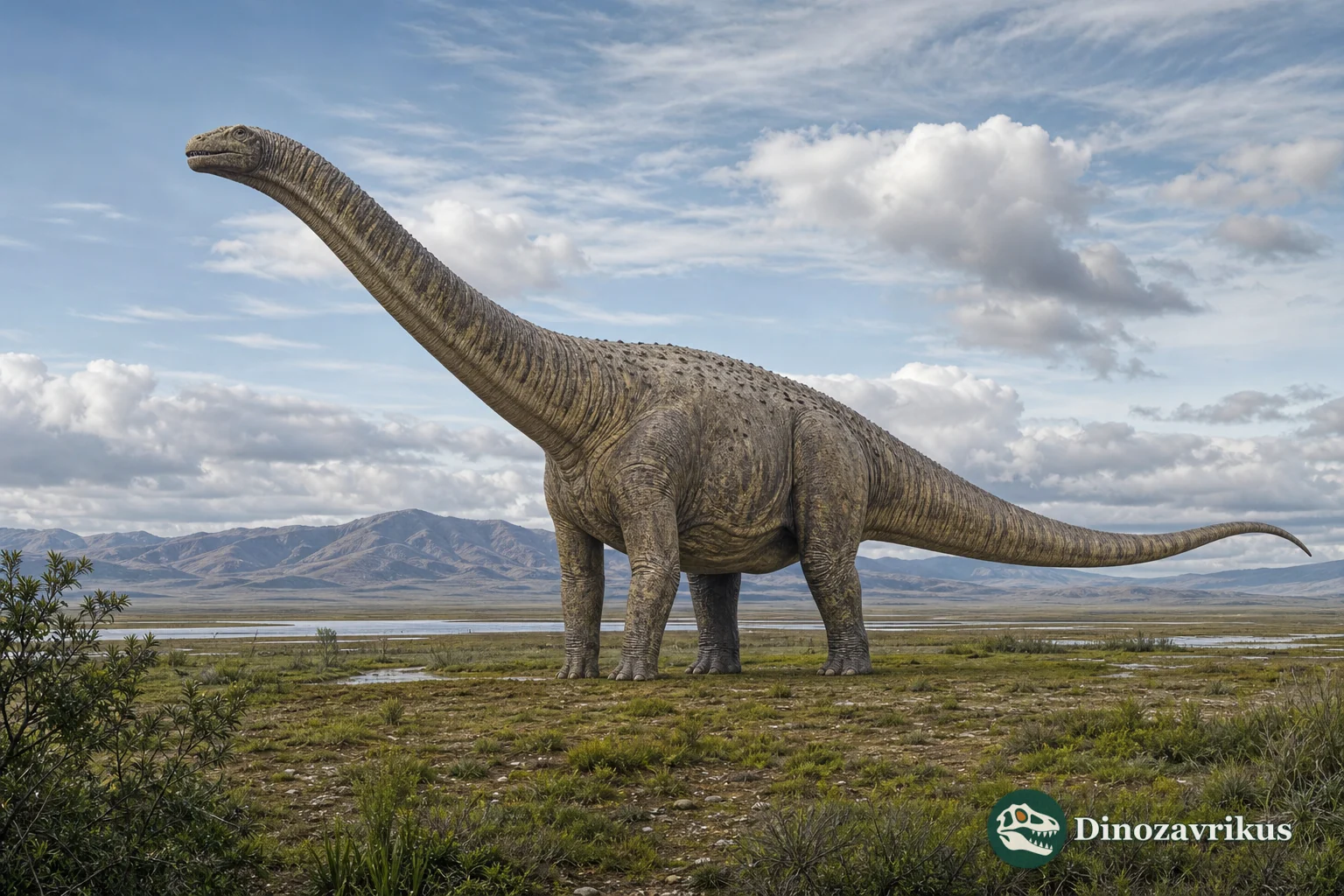 Reconstruction of Argyrosaurus on a Late Cretaceous Patagonian plain