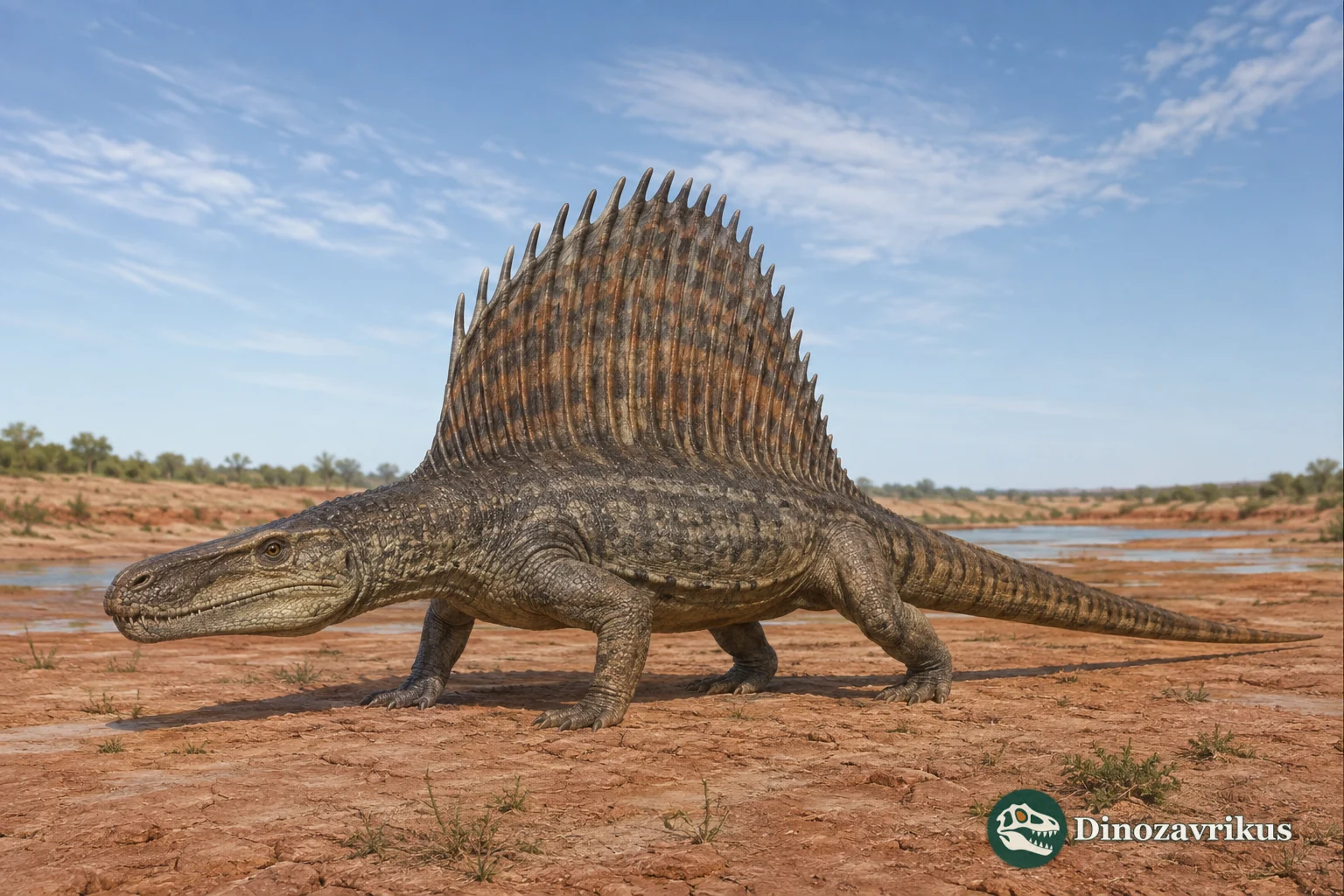 Arizonasaurus walking across a Middle Triassic floodplain in Arizona