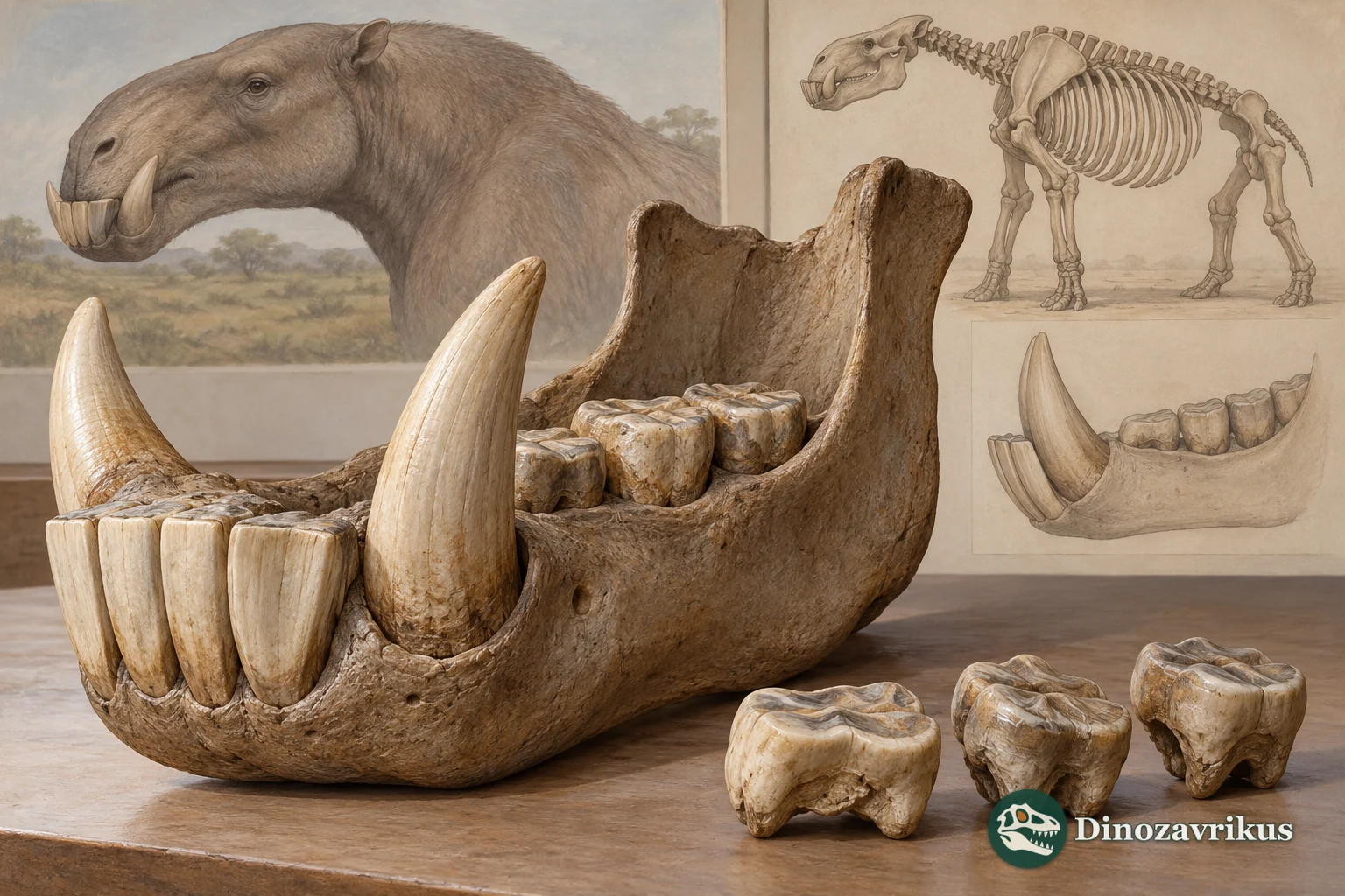 Conceptual illustration of an astrapothere jaw and cheek teeth