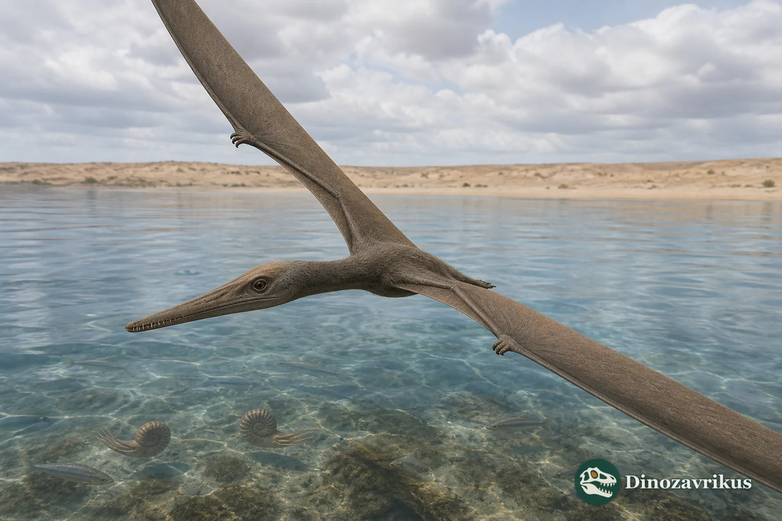 Aussiedraco flying over the Cretaceous inland sea of Queensland