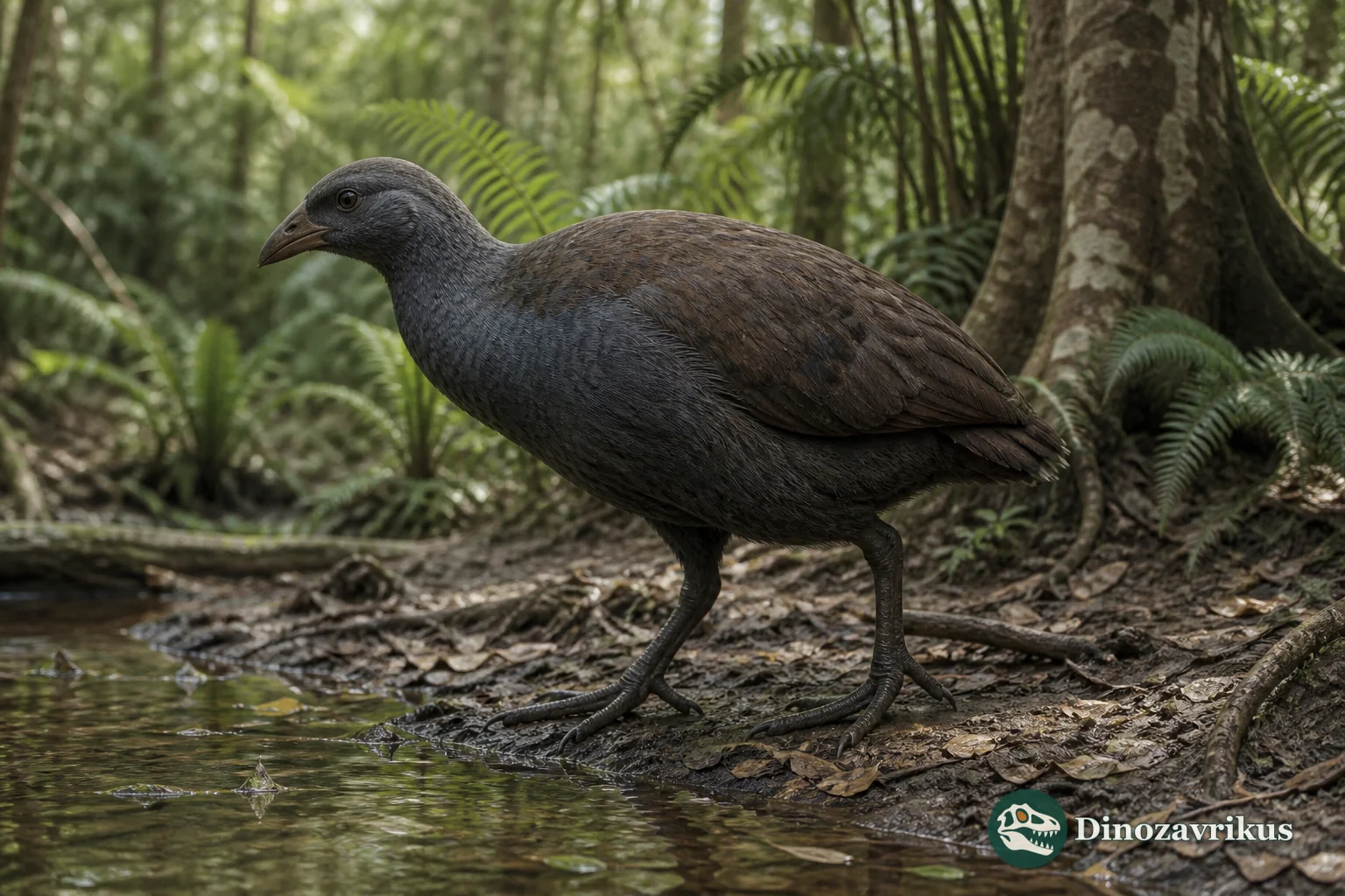 A small rail moving through Miocene Riversleigh woodland