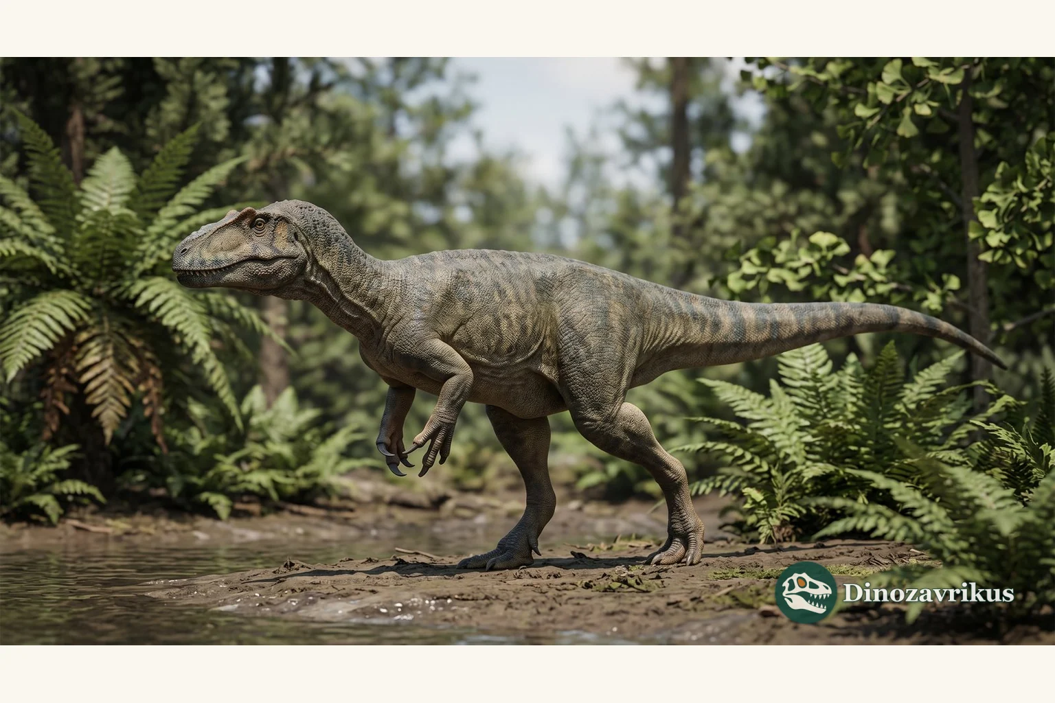 Illustrative Australovenator in a Cretaceous Queensland landscape