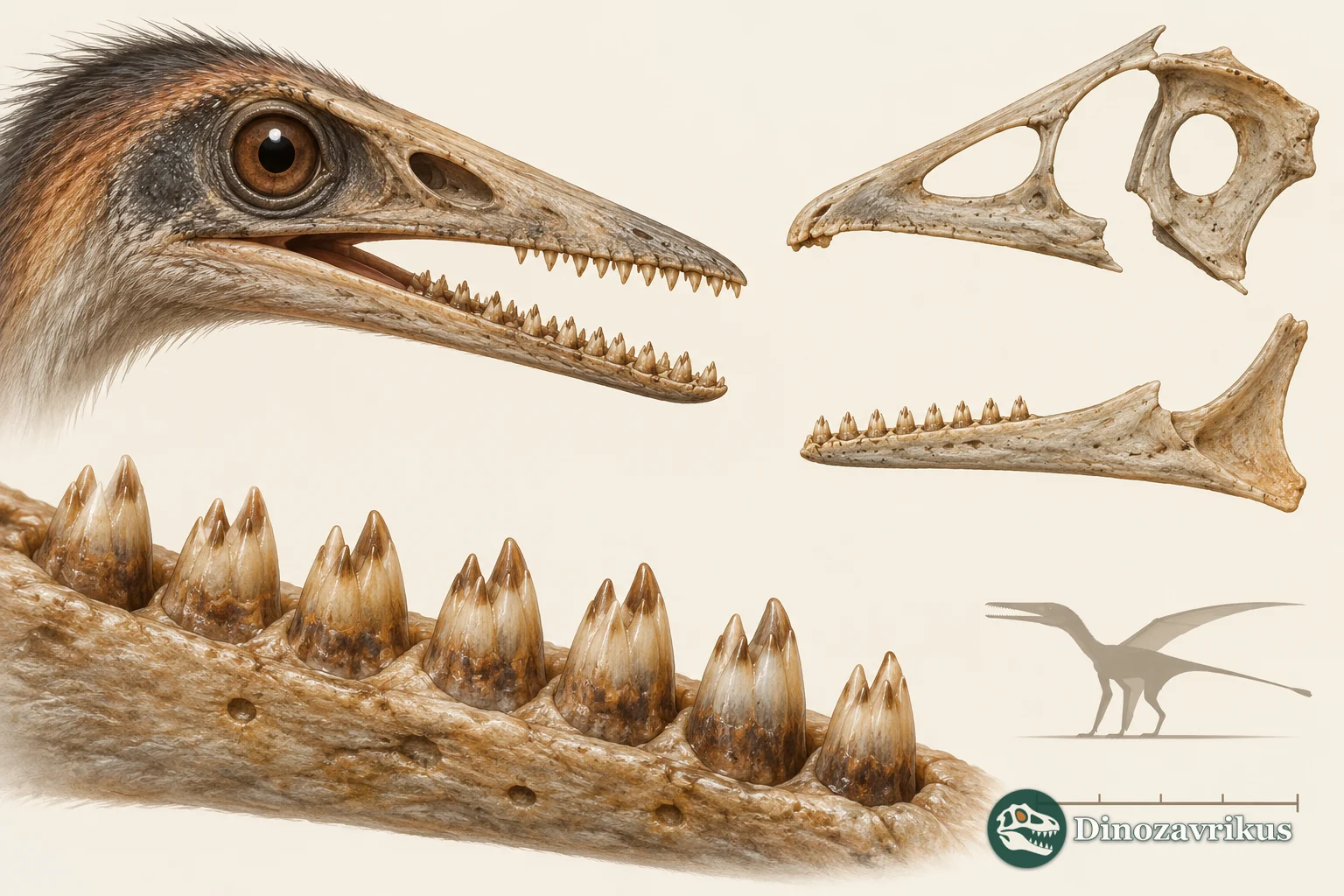 Educational reconstruction of a small pterosaur jaw and multicusped teeth