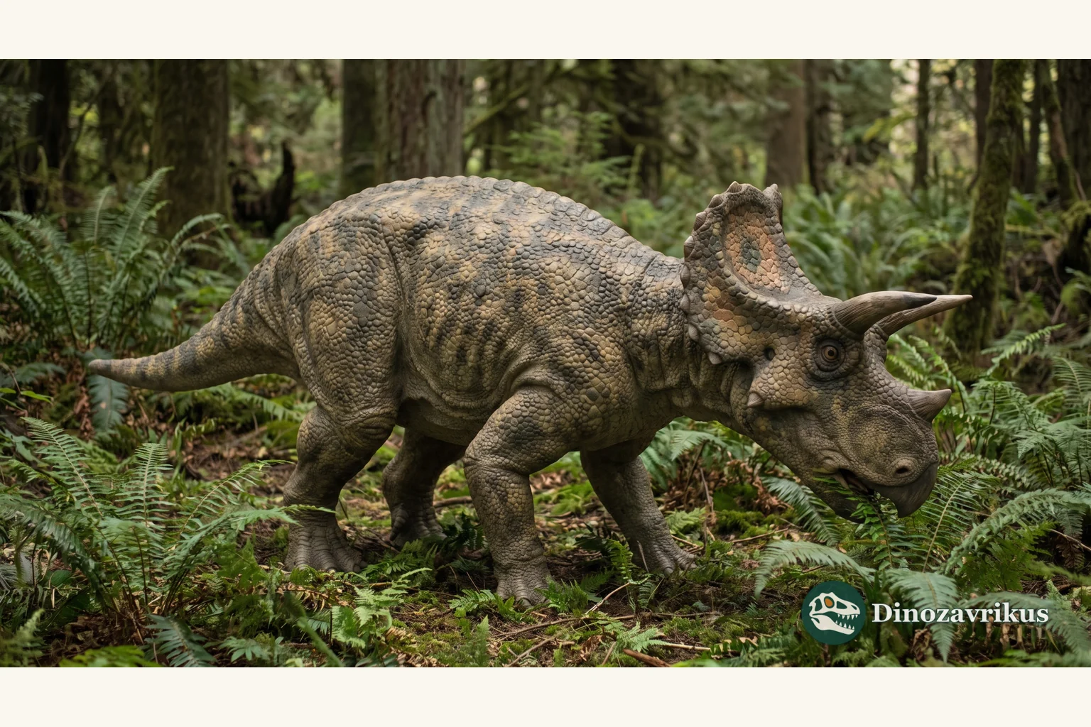Adult Avaceratops reconstruction in a Montana floodplain