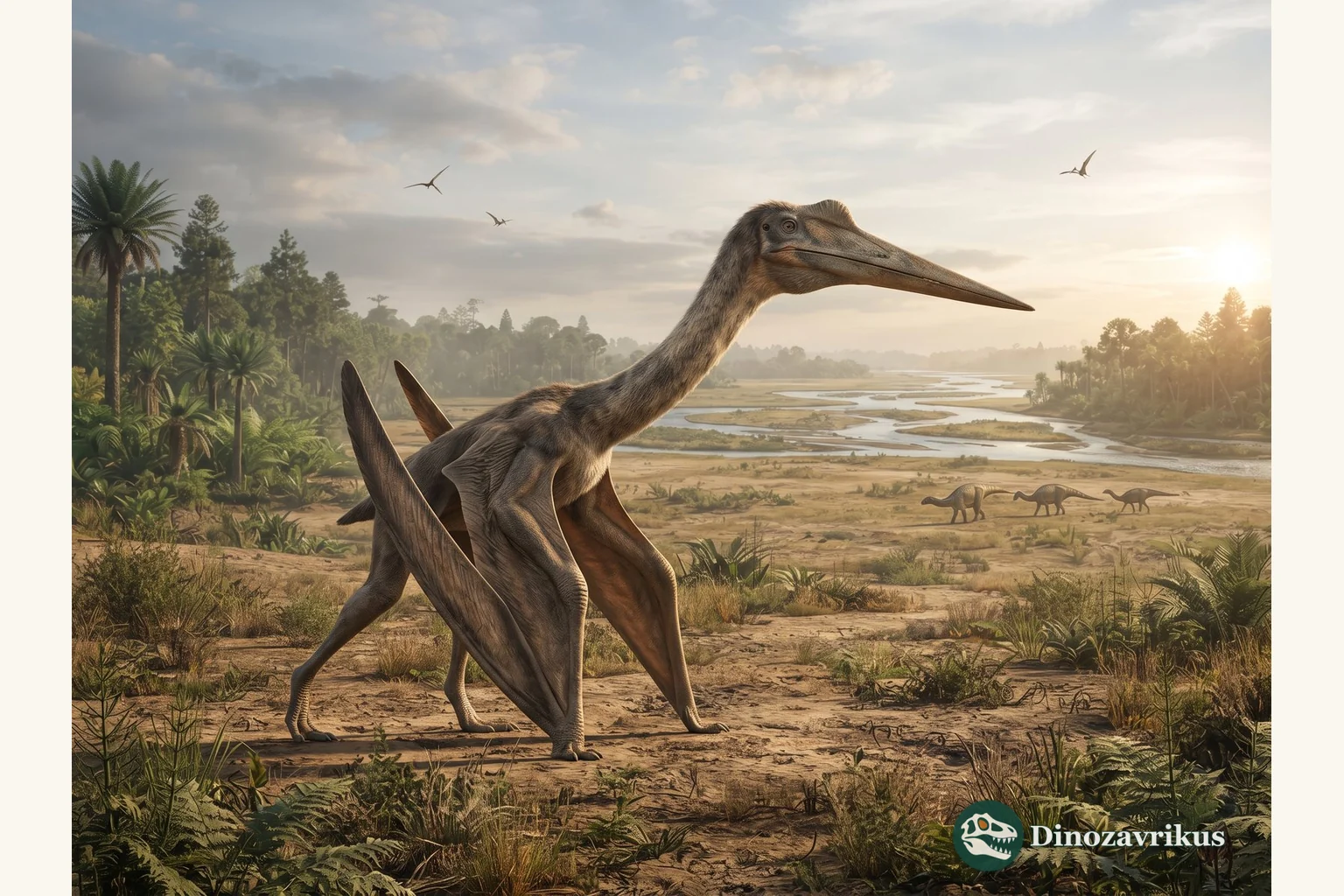 Azhdarcho reconstructed walking across a Late Cretaceous floodplain in Uzbekistan