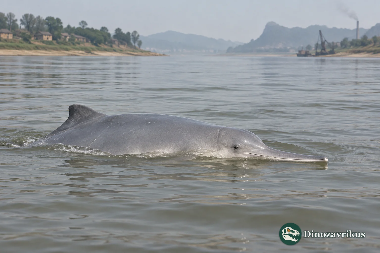 Baiji, or Yangtze River dolphin, surfacing in the Yangtze