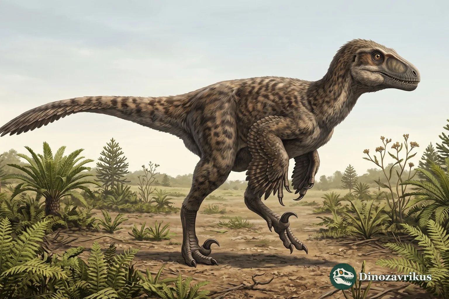 Feathered reconstruction of Balaur in Late Cretaceous Romania